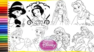 Disney Princess Cinderella Ariel Snow White Jasmine Belle Coloring Pages for kids