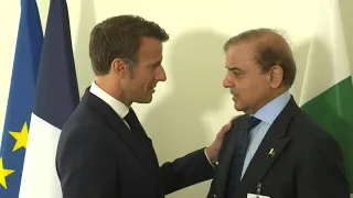 French President Emmanuel Macron meets Pakistani PM Shehbaz Sharif in New York | AFP