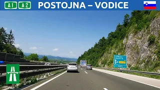 Driving in Slovenia. Highways A1 and A2 from Postojna towards Ljubljana. 4K