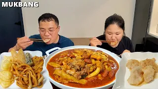 야식 먹방ㅣ요즘 핫한 엽떡 마라떡볶이🔥ㅣft.꿔바로우,치즈군만두 Spicy Mala-flavored TteokbokkiㅣMukbangㅣEating Sound