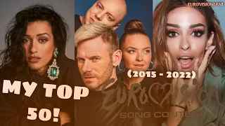 EUROVISION SONG CONTEST: MY TOP 50! | (2015 - 2022)