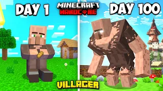 I Survived 100 Days As A Villager In Minecraft Hardcore... Minecraft 100 Days (Hindi)