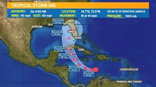 Tracking Tropical Storm Ian: Forecast track, spaghetti models and satellite image