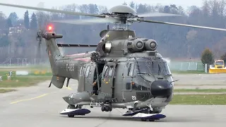 Eurocopter AS332 Super Puma Swiss Air Force landing & takeoff at Bern airport | avgeek