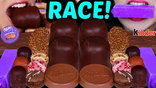 ASMR EXTREME LEFTOVER DESSERT RACE! GIANT CHOCOLATE MARSHMALLOWS, PURPLE ICE CREAM, MILKA, KINDER 먹방