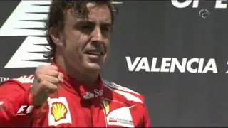 Ultima vuelta, celebración y podio de Fernando Alonso, ganador en Valencia 2012