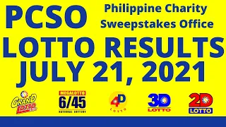 LOTTO RESULTS | JULY 21, 2021 Grand Lotto 6/55 | Mega Lotto 6/45 | 4Digit | 3Digit | 2Digit | PCSO