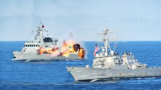 Tension Rises! US Navy Warships Fires Chinese Navy Warship fleeing In South China Sea