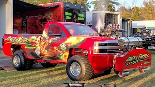 Blown Nitro Fueled 11,000 HP Capable Pulling truck start up!! Angry Farmer Products.