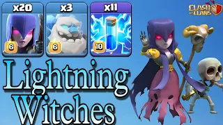 Th15 Lightning Witches Attack Strategy!! 20 witches + 3 Ice golem + 11 Lightning - Clash of clans