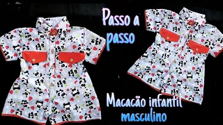 COMO FAZER MACACÃO INFANTIL MASCULINO TIPO CAMISA SOCIAL (MOLDE FACIL)