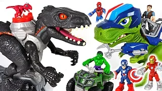 Jurassic World walking Indoraptor appeared! Marvel Avengers Hulk, Police dinosaur! Go!- DuDuPopTOY