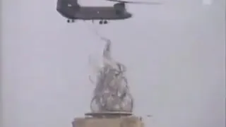The CH-47 Chinook rotors hit the sculpture and the tower