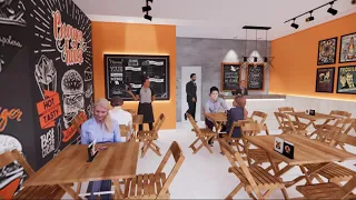 Projeto de interiores de uma pizzaria no sketchup