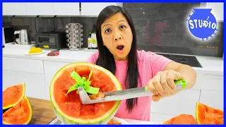 Kitchen Gadgets Put To The Test with Ryan's Mommy! How to Cut Watermelon AS SEEN ON TV!