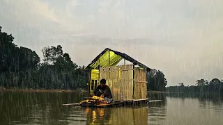 Camping hujan deras - Membangun rumah terapung di sungai dari bambu yang sederhana