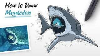 How to Draw Megalodon prehistoric shark from Jurassic World Easy Step by Step