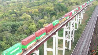 MASSIVE RAILROAD HIGH BRIDGES with TRAINS and DRONE VIEWS!! UNION PACIFIC Boone sub action!