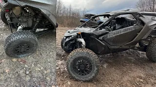 Can Am Maverick R trail riding! Bent wheel!