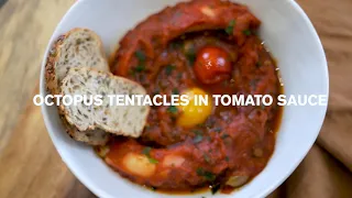 Octopus tentacles in tomato sauce