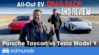 Drag Race! Tesla Model Y vs. Porsche Taycan | Reviewing & Racing Performance EVs | 0-60 Performance