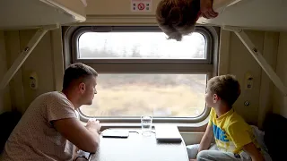 Lev and Gleb travel double-Decker TRAIN having fun playing trick or treat