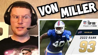 Rugby Player Reacts to VON MILLER (Buffalo Bills, LB) #93 NFL Top 100 Players in 2022