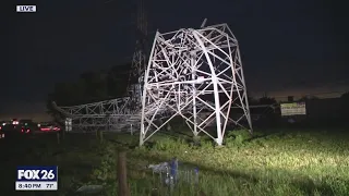 Houston weather: Power tower falls over due to severe storms