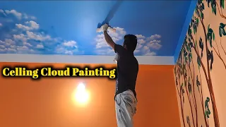 Amazing Sky Painting Easy Proses Step By Step // Celling Cloud Painting Very Easy 🎨 🖌