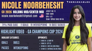 Nicole Noorbehesht 2026 DM/CM Soccer Highlights - GA Champions Cup March 2024