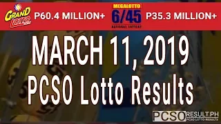 PCSO Lotto Result Today March 11, 2019 (6/55, 6/45, 4D, Swertres, STL & EZ2)