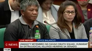 Umano’y miyembro ng Davao Death Squad, humarap sa Extrajudicial killings hearing sa Senado