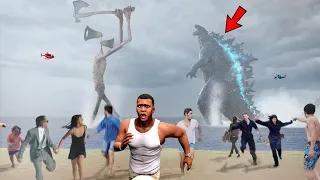 SIREN HEAD vs GODZILLA Fight And Attacked Los Santos In GTA 5 - MONSTER BATTLE