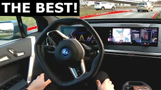 BMW iX: traffic jam & highway assist. Driving Assistant Professional real-life test review autopilot