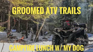 GROOMED Winter ATV Trails: 70km, Campfire Cooking, Warming Hut Tours with my Dog !