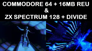 ZX SPECTRUM 128 + DivIDE and COMMODORE 64 + 16MB REU running HUGE GIGA DEMOS on real hardware