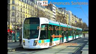 Annonces sonores musicales Tram T3a de Paris Pont du Garigliano à Porte de Vincennes + (bonus)