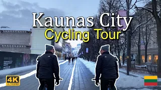 ⁴ᴷ⁶⁰ Kaunas City Center Bike Tour | Cycling in Lithuania 4k 60fps | Kaunas Winter Bike Ride 2022