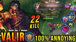 Almost SAVAGE!! 22 Kills Valir Tank Build 100% Annoying!! - Build Top 1 Global Valir ~ MLBB