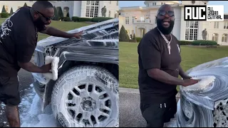 Rick Ross Hand Washes His Cybertruck Getting Ready For Boosie To Pull Up To His Car Show