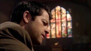 Castiel heals Ishim with the stained glass in the background. Supernatural 12x10