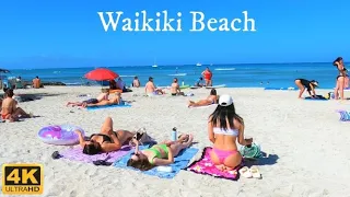 [4K] HAWAII - Waikiki Beach - On the beach - Beautiful day on Waikiki beach for people watching!