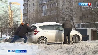 Опоздания, десятки ДТП и многокилометровые пробки. Как Хабаровск отходил от прошлого снегопада