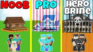 Minecraft Battle: NOOB vs PRO vs HEROBRINE: SAFEST FAMILY HOUSE BUILD CHALLENGE / Animation