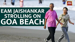 EAM Jaishankar Takes A Break From SCO, Walks On Goa Beach With Wife Kyoko