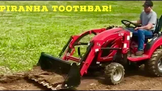 PIRANHA TOOTH BAR INSTALL AND FIRST USE!! RURAL KING RK19 TRACTOR. DIGGING, EXCAVATING  RK24 RK37