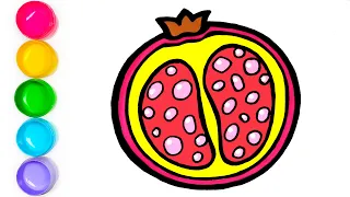 Pomegranate - Fruits Drawing, Painting, Coloring for Kids, Toddlers | Learn Healthy Fruits