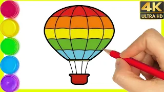 How to draw a Air Balloon easy || Flying hot air balloon drawing step by step with colour || By Arya