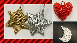 DIY How to make Easy paper Stars and moon and Heart Christmas tree decoration