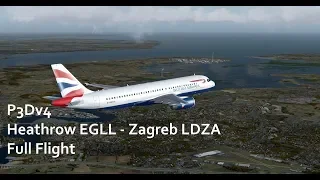 P3Dv4: Heathrow EGLL - Zagreb LDZA Full Flight